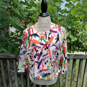 90s Kelly & Diane Women's Rainbow Paint Splatter Bolero Jacket Size L 🌈